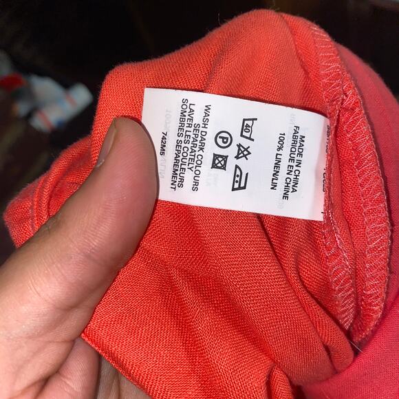 French Connection Coral Red/Orange Linen Wide Leg Drawstring Pants Women Size 10 - Picture 6 of 6